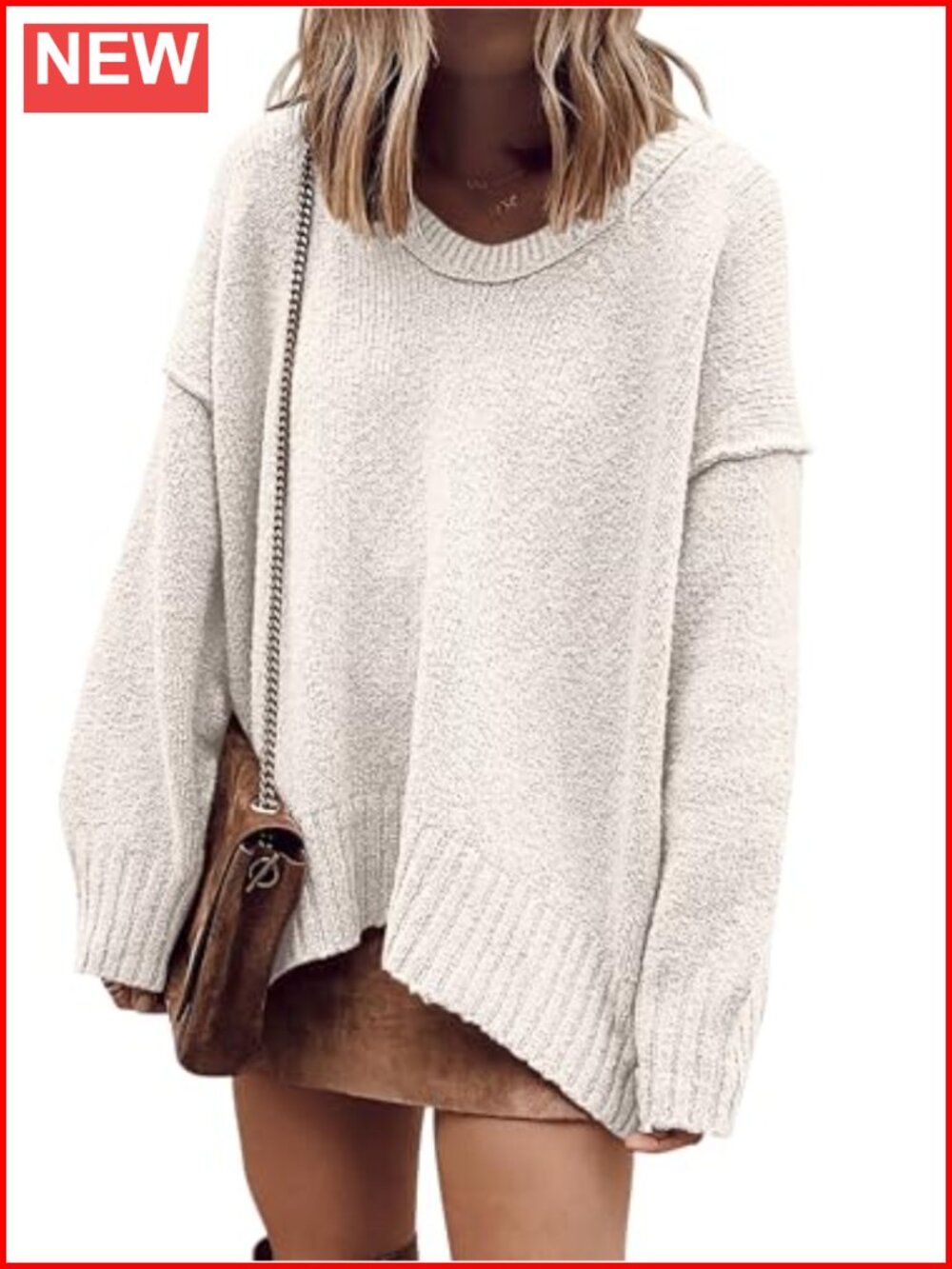 Oversized Batwing Sleeve Sweater Crew Neck Pullover Knit